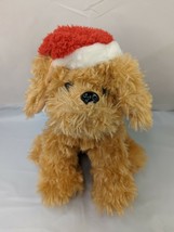 Dan Dee Tan Dog Plush Furry 10 Inch Santa Cap Hat Stuffed Animal Toy - £10.23 GBP