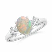 ANGARA 8x6mm Natural Opal Solitaire Criss Cross Ring with Diamonds in Silver - £275.06 GBP+