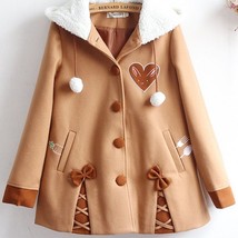 Sweetheart Fleece Wool Blend Lolita Coat | Womenswear Winter Pea Hooded ... - £69.91 GBP