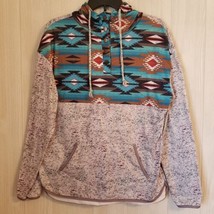 Women Size M Winter Fall Aztec Geometric Print Button Collar Pullover Hoodie - £11.84 GBP