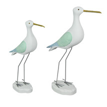 Set of 2 Hand Carved White Painted Wood Bird Statue Home Coastal Decor Sculpture - £34.36 GBP