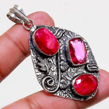 Kashmiri Ruby Pink Tourmaline Gemstone Handmade Pendant Jewelry 2.80&quot; SA 578 - £4.78 GBP