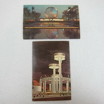 1964 New York Worlds Fair 2 Postcards Unisphere Night Scene &amp; Tent of To... - £7.89 GBP
