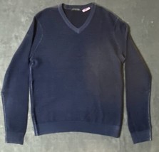Extra Fine Merino Wool Sweater Saks Fifth Ave Fitted V-neck Pullover Mens L Blue - £12.42 GBP