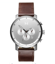 MVMT 45mm Chrono Silver Brown Leather Band Watch  - £111.86 GBP