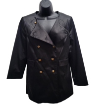 Joan Rivers Jewel Neck Double Breasted Coat Jacket Size Small Black Sati... - $19.79
