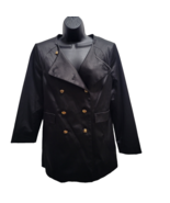 Joan Rivers Jewel Neck Double Breasted Coat Jacket Size Small Black Sati... - £15.08 GBP