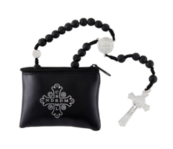 St. Benedict Black Wood and Cord Rosary With Black Vinyl Case Catholic - £7.85 GBP