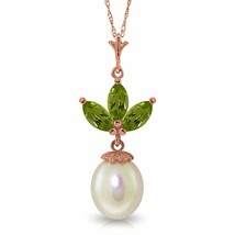 4.75 Carat 14K Solid Rose Gold Gemstone Chain Necklace Pearl Peridot 14&quot;-24&quot; - £249.01 GBP