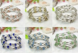 Wholesale Wrap Bracelets Bulk Lot 8 Adjustable Crystal Gemstone Bead Silver - £14.25 GBP+