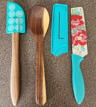 Pioneer Woman ~ 3 Piece Set ~ Wooden Spoon ~ Nylon Spatula ~ 12&quot; Knife w/Sheath - £16.78 GBP