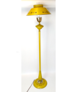 50s Golden Sunburst Yellow Tole Ware Metal Hurricane Floor Lamp 54&quot; Mid-... - £194.93 GBP
