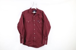 Vtg 90s Wrangler Mens Medium Faded Spell Out Western Snap Button Shirt Maroon - £30.93 GBP
