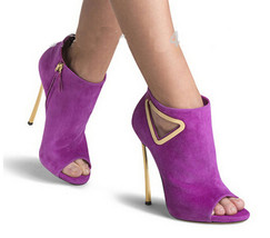 new design peep toe cut-outs purple suede open toe ankle boots woman suede leath - £134.88 GBP