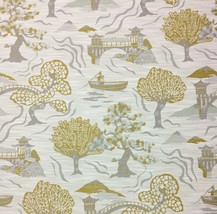 Ballard Design Sora Vapor Gold Inside Out® Chinoiserie Toile Fabric 1.9 Yard 57&quot;W - £46.25 GBP