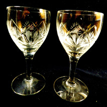 Set of 2 VTG American Brilliant Cut Crystal Cocktail Glasses Stemware Go... - £21.49 GBP