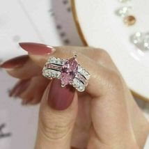2.30 Ct Marquise Cut Simulated   Pink Sapphire  Ring Gold Plated925 Silver - £76.08 GBP
