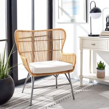 Safavieh Home Collection Lenu Rattan White Cushion Accent Chair,, Natural/Black - $395.99