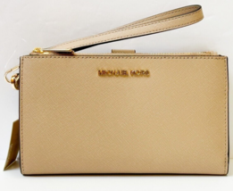 Michael Kors Jet Set Travel Double-Zip Wristlet Tan Leather Bisque NWT $278 FS - £67.62 GBP