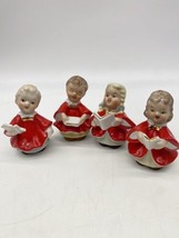4 Christmas Salt Pepper Shakers Victorian Christmas Carolers Choir Kids Japan - £31.45 GBP