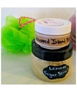 Handmade Lemon Sugar Scrub, Island Body Butter &amp; Pouf Set Of 3 Products - $13.85