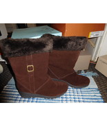 9m COFFEE BROWN SUEDE WEDGE HEEL BOOTS LIFE STRIDE CONVOY FAUX FUR LINED - $18.50