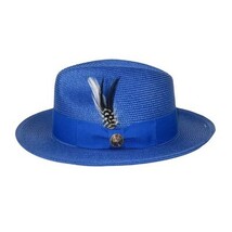 Men's Milani Straw Braided Fedora Hat Soft Crushable FDS-002 Solid Royal Blue image 6