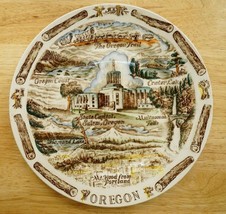 Vintage Oregon State Souvenir Plate Multicolor Transferware 10&quot; Vernon K... - $19.79
