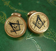 Antique Masonic cuff links Vintage Fraternal Enamel Cufflinks Mason G Brushed Ov - £192.65 GBP