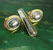 Star Cufflinks Tie clip set * astonomer gift DREAMER * Vintage gold Cuff... - £139.56 GBP