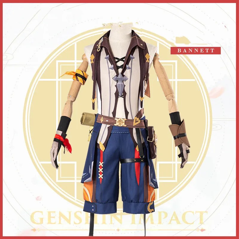 Genshin Impact COS Traveler Bennett Suit ing Game Cosplay Costume Full Set  Role - £96.80 GBP