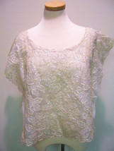 Vintage Iridescent Clear Sequined Pale Pale Celedon Sheer Overlay For Dresses - £25.65 GBP