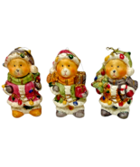 Vtg Ceramic Santa &amp; Teddy Bear Ornaments – Set of 3 Hanging Christmas Dé... - $293.22 MXN