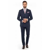 Men Suit BERLUSCONI Turkey 100% Italian Wool 180's Double Breasted #Ber32 Navy image 6