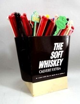Lot Vintage Swizzle Stir Stick Calvert Extra Soft Whiskey Blend 90pc w/container - £50.59 GBP