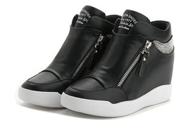 Large Size 7cm Platform Wedge Sneakers Women Boots Shoes Double Zip Leather Rhin - £44.59 GBP