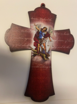 Saint Michael The Archangel 8&quot; Laser Image on Thin Wood Cross, New - £6.31 GBP