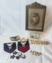 Vtg US Coast Guard Lot Pins Patches ID Card Photograph Uniform Buttons Military - £125.48 GBP