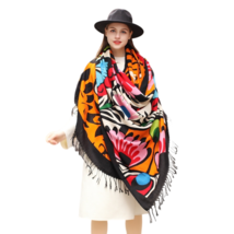 Anyyou Scarf 100% Merino Wool Orange Tiger Silk Satin Large Winter Pashmina - £68.02 GBP