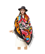Anyyou Scarf 100% Merino Wool Orange Tiger Silk Satin Large Winter Pashmina - $1,589.45 MXN