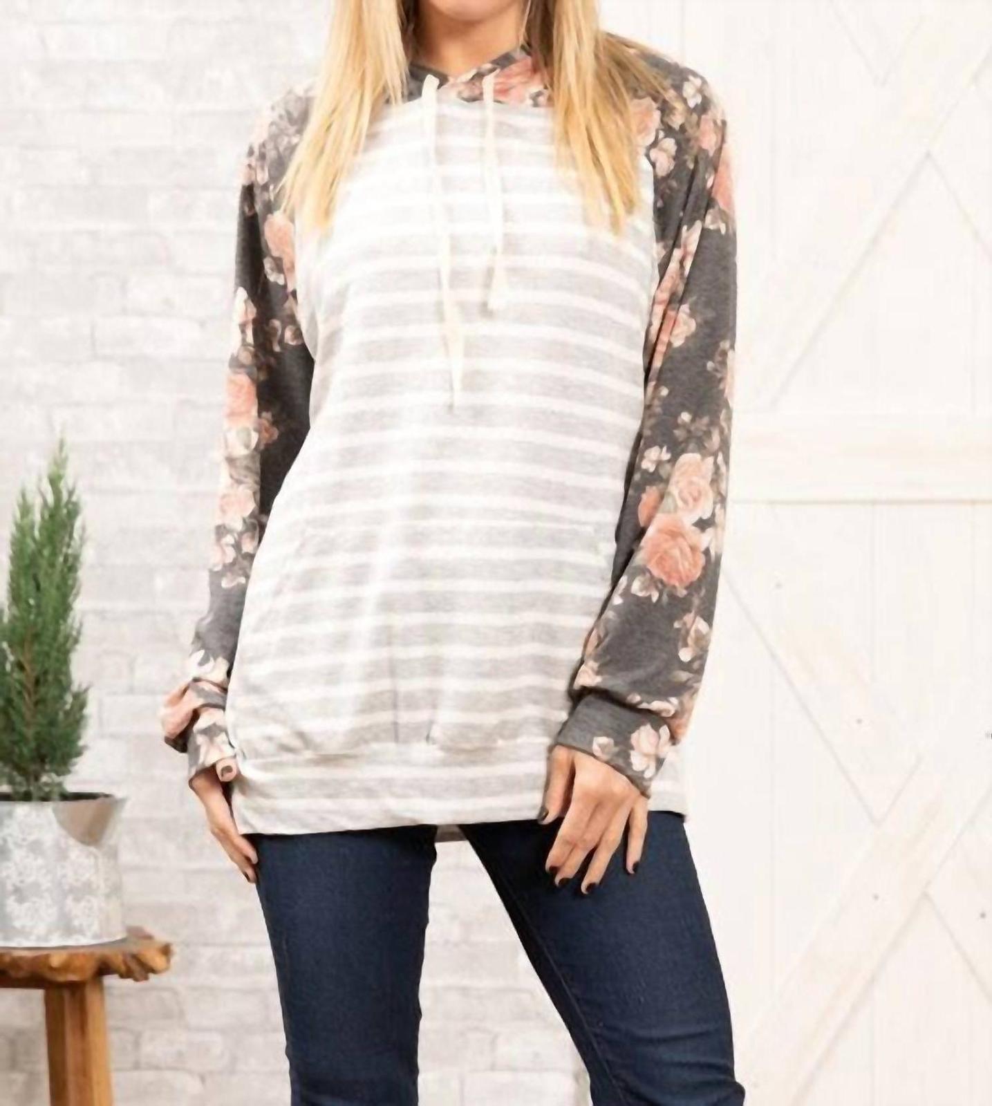 Heimish Usa stripe hoodie Charcoal Floral Heather Grey - $30.00