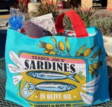 Trader Joe&#39;s Market Tote Bag Blue Shopping Sardines Reusable Retro RETIR... - $21.28