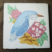 8 inch square Vintage Tile  Pot Trivet Blue Bird Flowers Leaves Felt Backed - £14.98 GBP