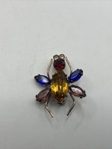 Vintage 1940s Unsigned Coro Pin Brooch Beetle Bug Rhinestone Sterling Go... - $21.78