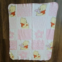 Baby Blanket Winnie The Pooh Disney Holding Piglet Pink Flowers Fleece - $25.73