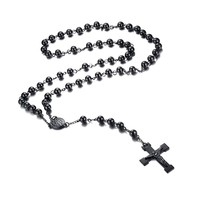 Catholic Stainless Steel Beads Rosary Necklace Crucifix - $53.64