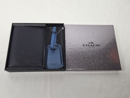 Boxed Coach Leather Passport Case &amp; Luggage Tag In Midnight Navy Blue F6... - £74.78 GBP