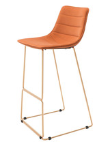 Set of Two 30&quot; Orange And Gold Velvet And Steel Bar Height Bar Chairs - $263.39 CAD