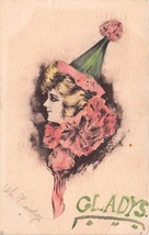 Stylish Woman~Celebration Hat &amp; Frills~Artist Cobb Shinn Colored Postcard c1910 - £6.68 GBP
