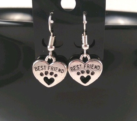 Best Friend Paw Print Heart Earrings